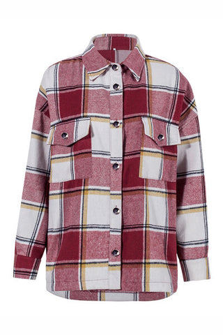 Plaid Pocketed Dropped Shoulder Coat Plaid Pocketed Dropped Shoulder Coat