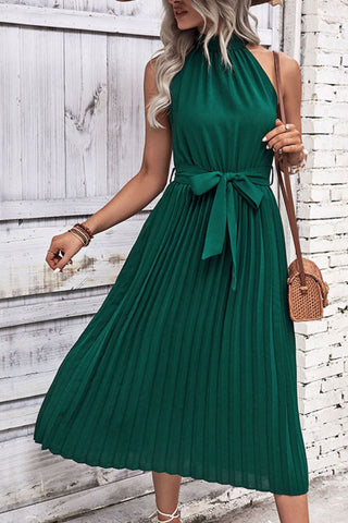 Tie Belt Pleated Midi Dress Tie Belt Pleated Midi Dress
