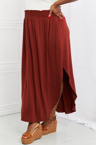 Zenana It's My Time Full Size Side Scoop Scrunch Skirt in Dark Rust Zenana It's My Time Full Size Side Scoop Scrunch Skirt in Dark Rust