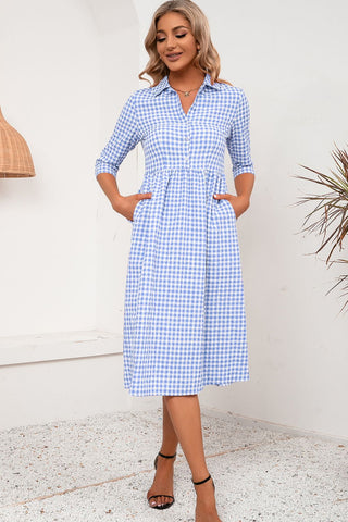 Plaid Collared Neck Midi Dress Plaid Collared Neck Midi Dress