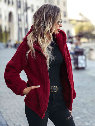 Zip-Up Hooded Jacket with Pockets Zip-Up Hooded Jacket with Pockets