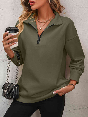 Zip-Up Dropped Shoulder Sweatshirt Zip-Up Dropped Shoulder Sweatshirt