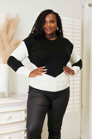 Woven Right Two-Tone Openwork Rib-Knit Sweater Woven Right Two-Tone Openwork Rib-Knit Sweater