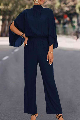 Tie Back Mock Neck Split Sleeve Jumpsuit Tie Back Mock Neck Split Sleeve Jumpsuit