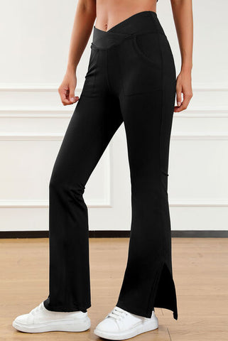 Wide Waistband Slit Bootcut Active Pants Wide Waistband Slit Bootcut Active Pants