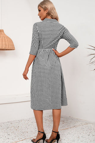 Plaid Collared Neck Midi Dress Plaid Collared Neck Midi Dress