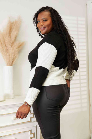 Woven Right Two-Tone Openwork Rib-Knit Sweater Woven Right Two-Tone Openwork Rib-Knit Sweater