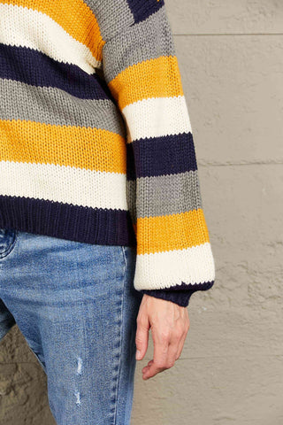 Woven Right Striped Dropped Shoulder Knitted Pullover Sweater Woven Right Striped Dropped Shoulder Knitted Pullover Sweater