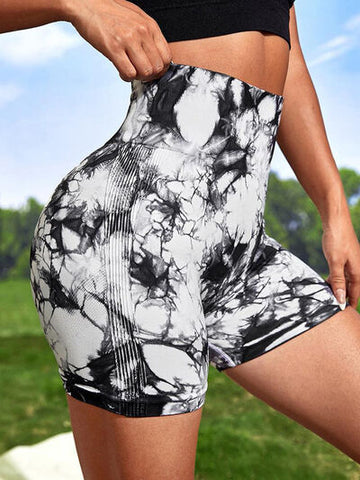 Tie-Dye High Waist Wide Waistband Active Shorts Tie-Dye High Waist Wide Waistband Active Shorts