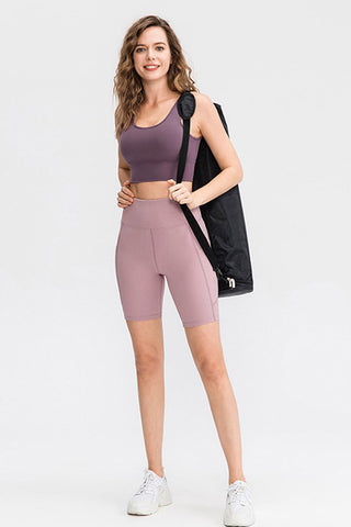 Wide Waistband Sports Shorts with Pockets Wide Waistband Sports Shorts with Pockets