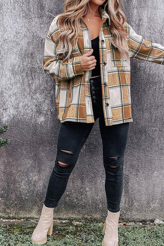 Plaid Pocketed Dropped Shoulder Coat Plaid Pocketed Dropped Shoulder Coat