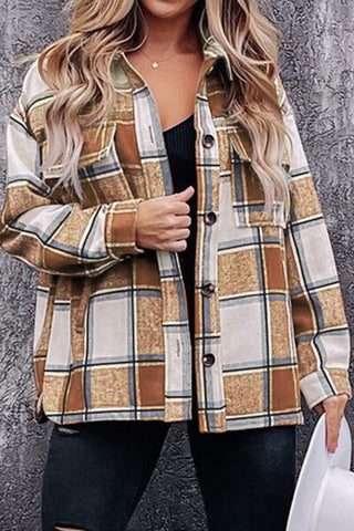 Plaid Pocketed Dropped Shoulder Coat