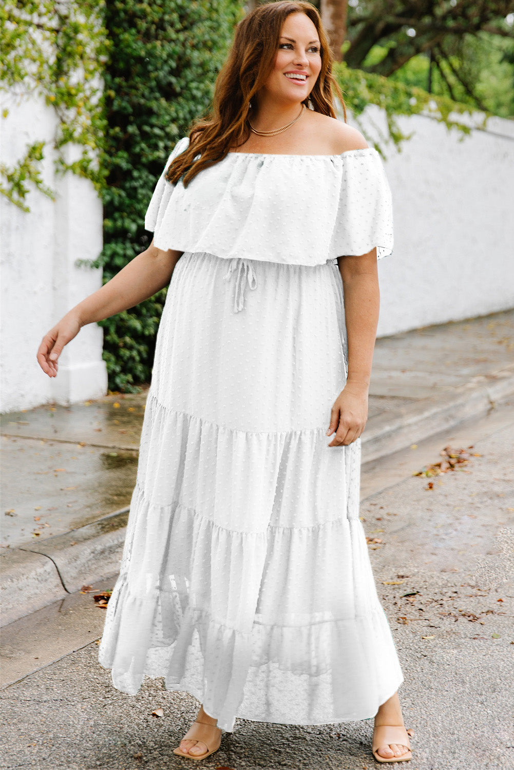 Plus Size Swiss Dot Off-Shoulder Tiered Dress Effortless Fashion Boutique Plus Size Swiss Dot Off-Shoulder Tiered Dress Effortless Fashion Boutique